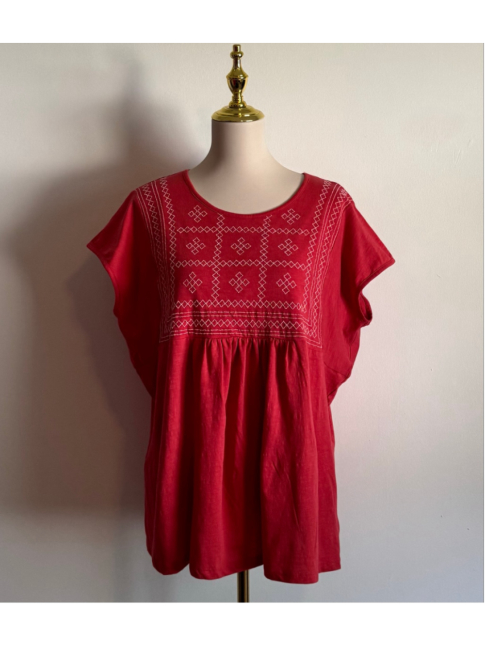 Women's Gloria Vanderbilt Embroidered Tunic Top Coral White Size XXL